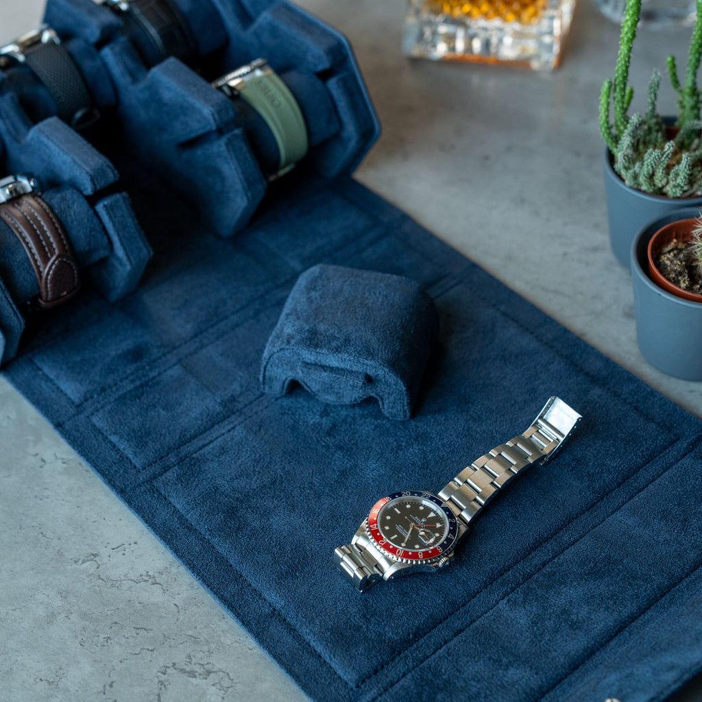 Personalized Hexagon Navy Blue 6 Slot Watch Box