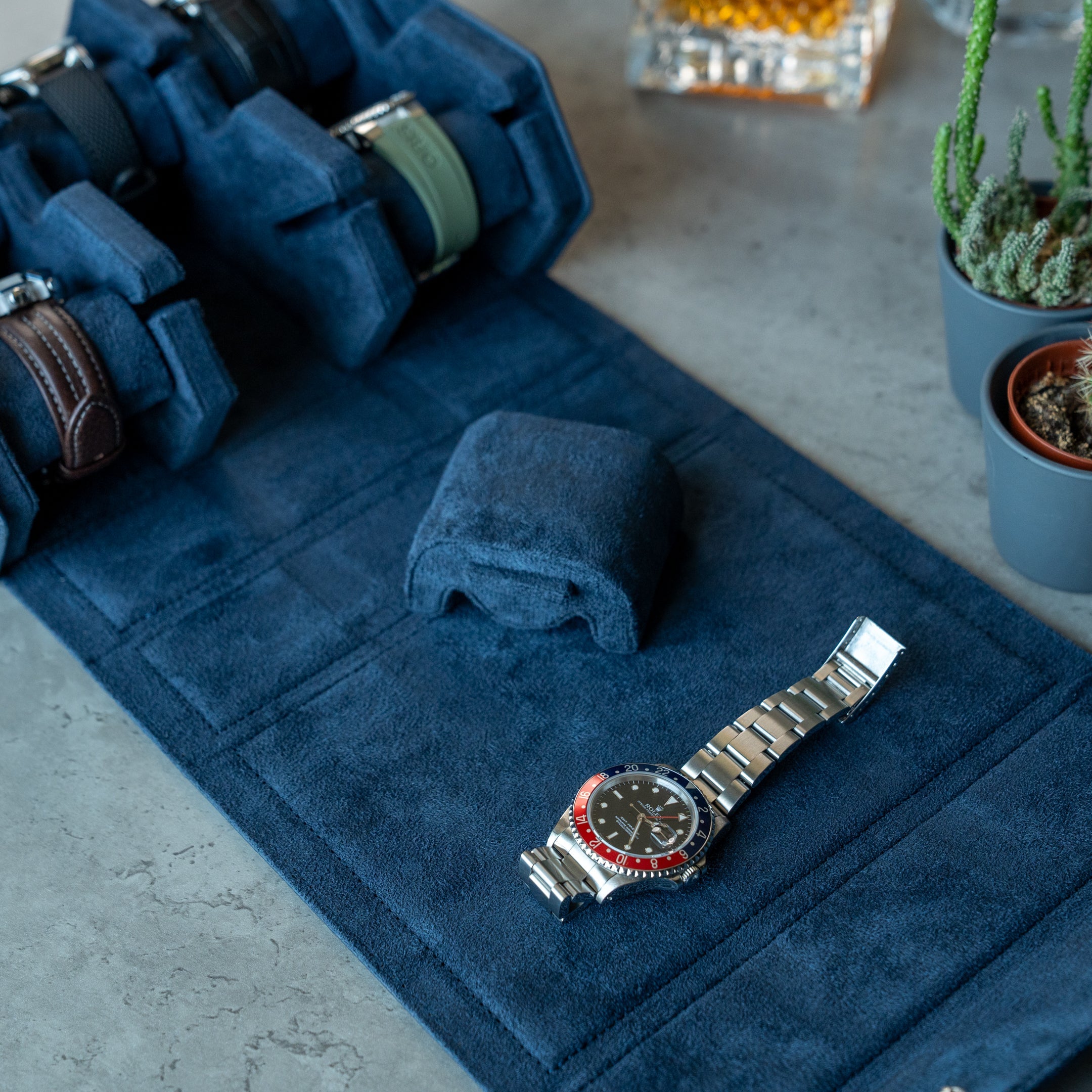 Personalized Hexagon Navy Blue 6 Slot Watch Box
