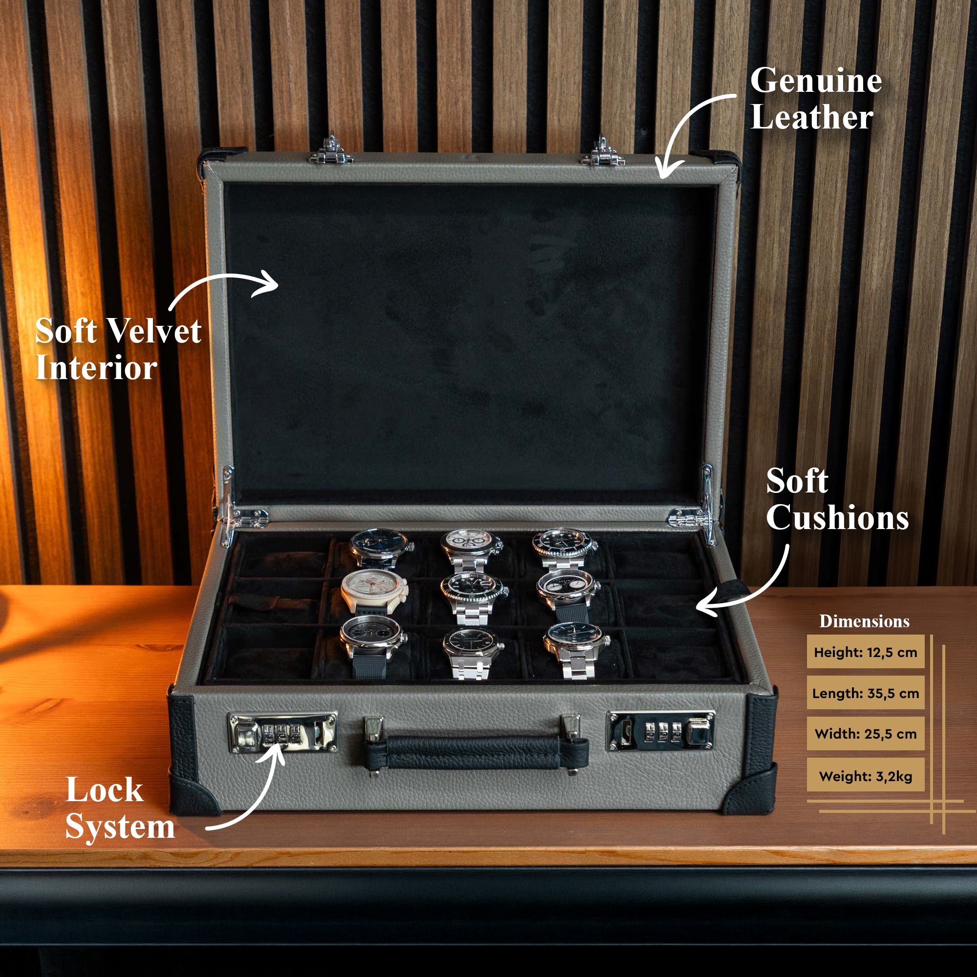 Suitcase For 15 Watches - Dark Grey